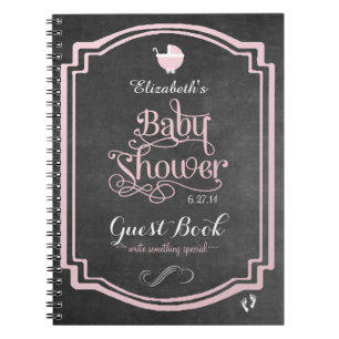 Pink Typography Girls Baby Shower Guestbook Spiral Notebook