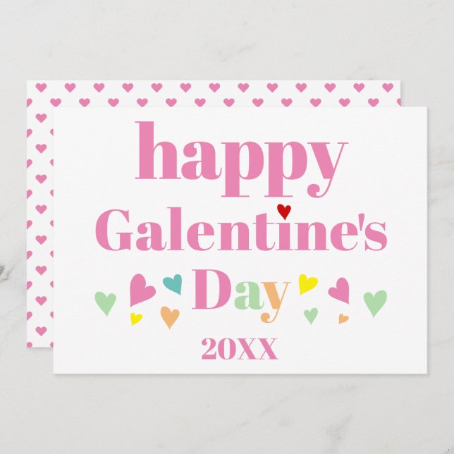 Pink typography Happy Galentines Day Holiday Card (Front/Back)