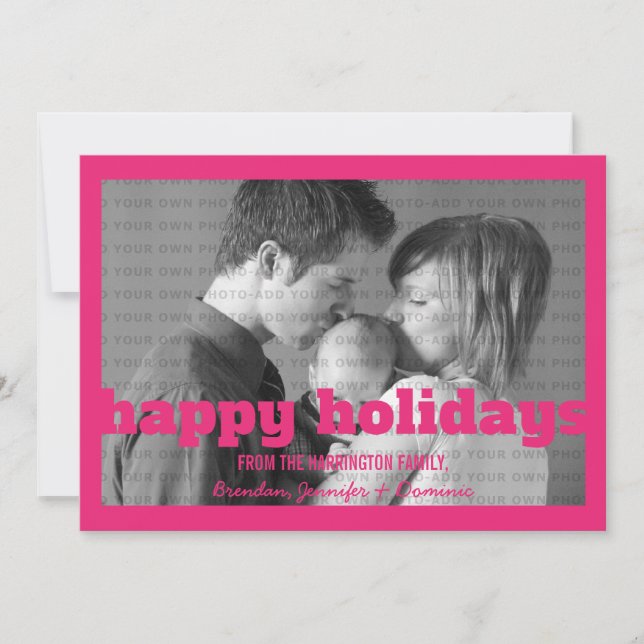 Pink Typography Happy Holidays Flat Photo Card (Front)