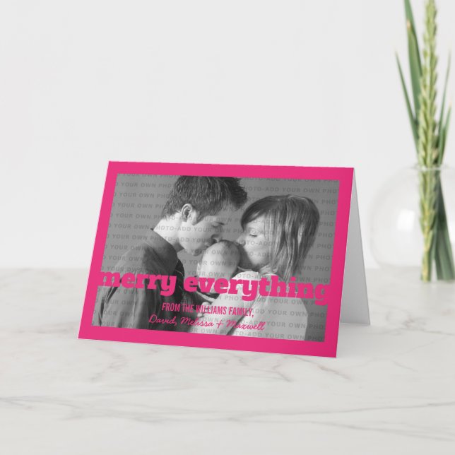 Pink Typography Merry Everything Greeting Card (Front)