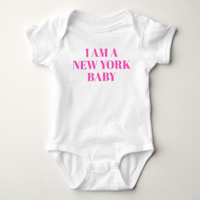 Pink Typography New York Baby Clothing Bodysuit (Front)