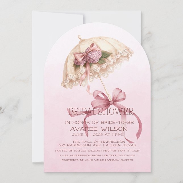 Pink Umbrella and Ribbons Bridal Shower Invitation (Front)