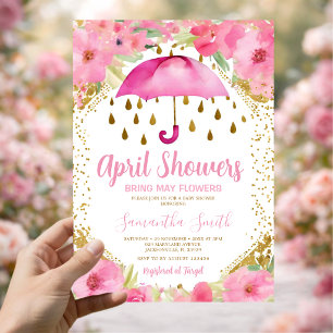 Pink Umbrella April Showers Bring May Flowers Invitation