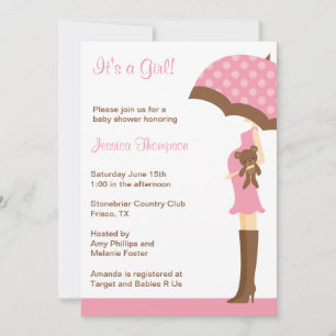 Pink Umbrella Baby Shower invitations