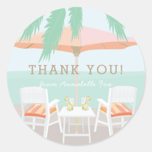 Pink Umbrella Beach Chairs Thank You Sticker