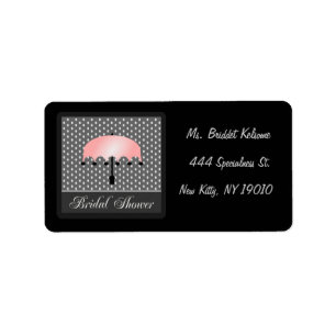 Pink Umbrella Bridal Shower Address Label