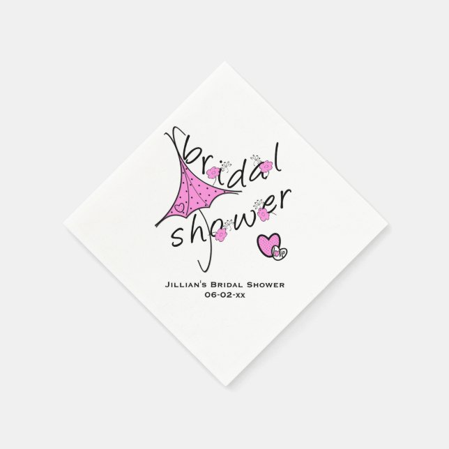 Pink Umbrella Bridal Shower Paper Napkins (Corner)