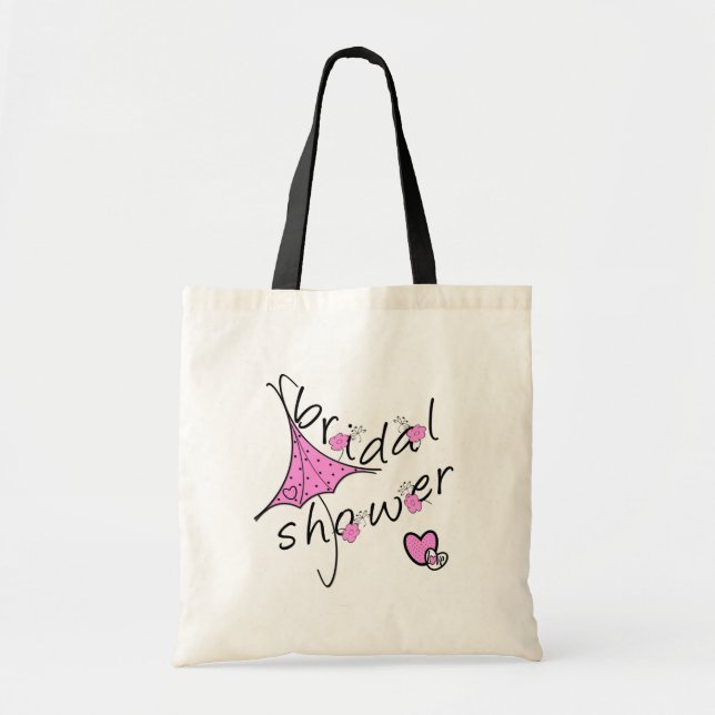 Pink Umbrella Bridal Shower Tote Bag (Front)