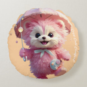 "Pink Umbrella Dreams" Round Cushion