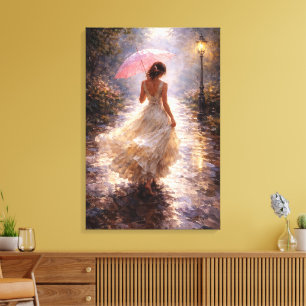 Pink Umbrella: Impasto Style Canvas Print