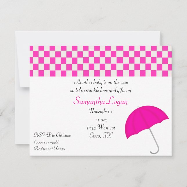 Pink Umbrella Sprinkle Baby Shower Invitation (Front)
