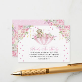 Pink Umbrella Teddy Bear Books for Baby Enclosure Card