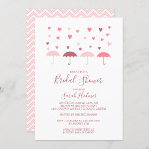 Pink Umbrellas and Hearts Bridal Shower Invitation
