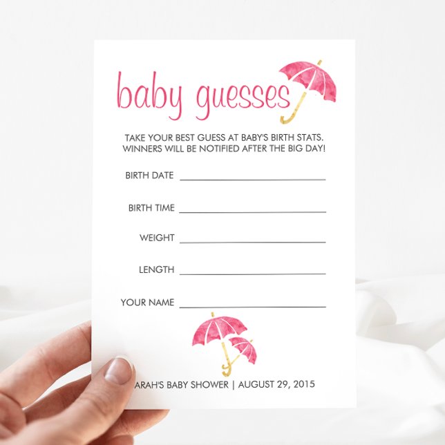 Pink Umbrellas Baby Shower Guessing Game (Creator Uploaded)