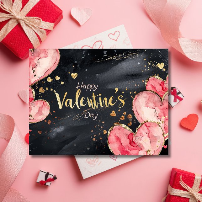 Pink und golden hearts on dark ground Valentine's Postcard (Creator Uploaded)