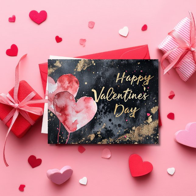 Pink und golden hearts on dark ground Valentine's Postcard (Creator Uploaded)