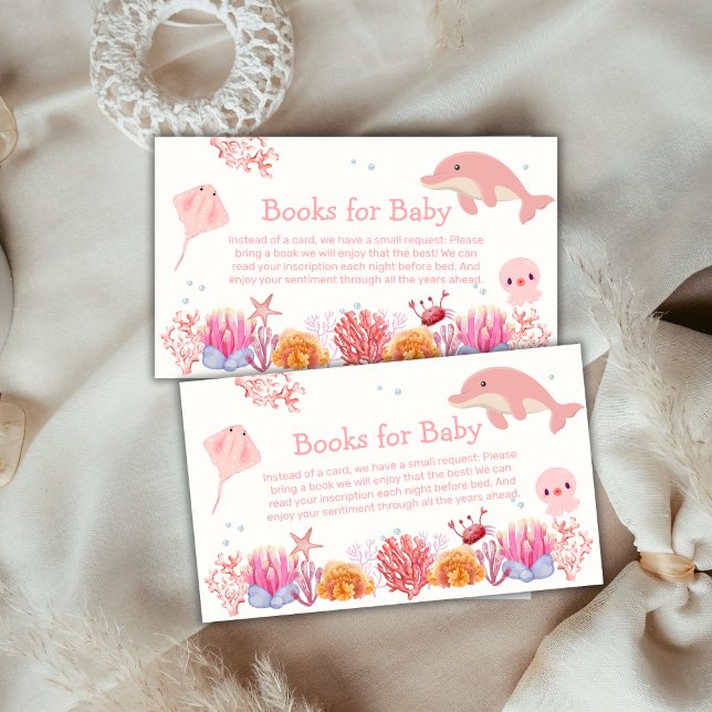Pink Under Sea Dolphin Girl Books For Baby Shower  Enclosure Card (Pink Under Sea Dolphin Girl Books For Baby Shower Enclosure Card)