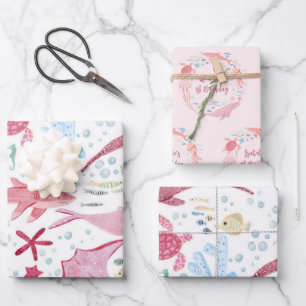 Pink Under The Sea 1st Birthday Wrapping Paper Sheet
