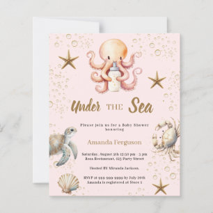 Pink under the sea animals Baby Shower invitation