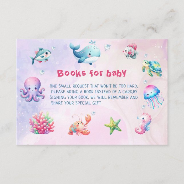 Pink Under The Sea Baby Shower Books For Baby Enclosure Card (Front)