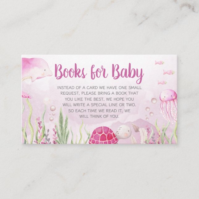 Pink Under the Sea Baby Shower Books for Baby Enclosure Card (Front)