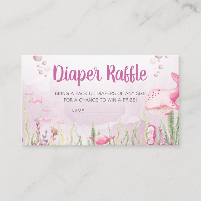 Pink Under the Sea Baby Shower Diaper Raffle Enclosure Card (Front)