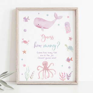 Pink Under the Sea Birthday Guess How Many Game Poster