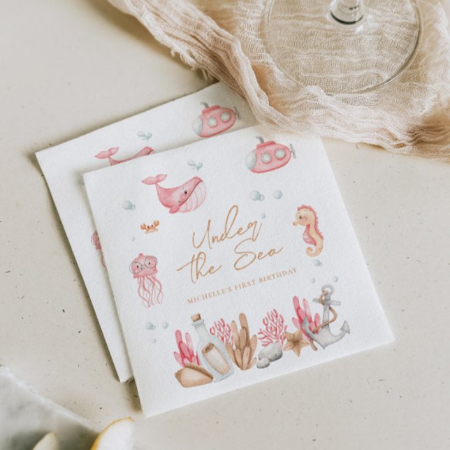Pink Under the Sea Birthday  Napkin (Creator Uploaded)