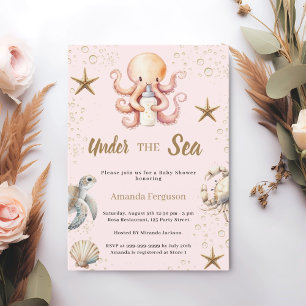 Pink under the sea ocean animals girl Baby Shower Invitation
