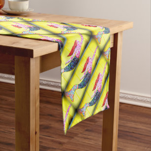 pink underwater mosaic mermaids swimming short table runner