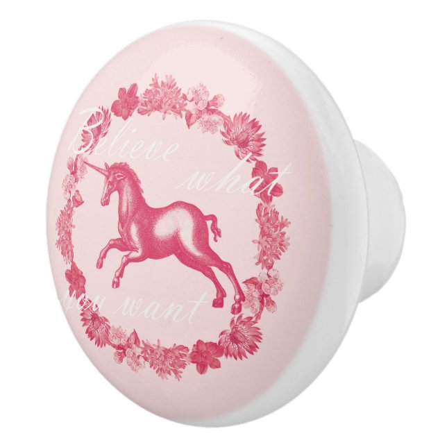 Pink unicorn and flowers ceramic knob (Right)