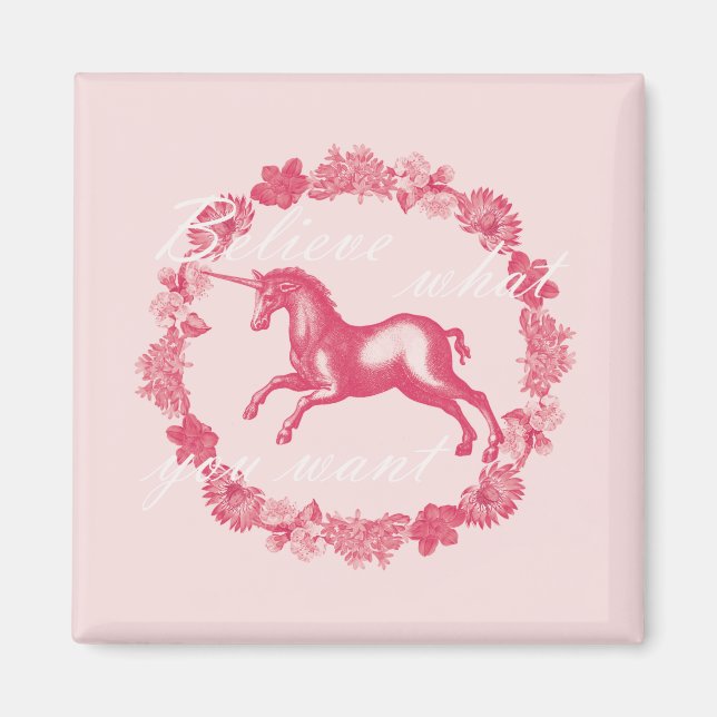 Pink unicorn and flowers magnet (Front)