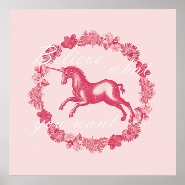 Pink unicorn and flowers poster (Front)