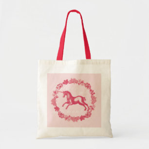 Pink unicorn and flowers tote bag