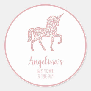 Pink Unicorn baby shower party Thank You Own text Classic Round Sticker