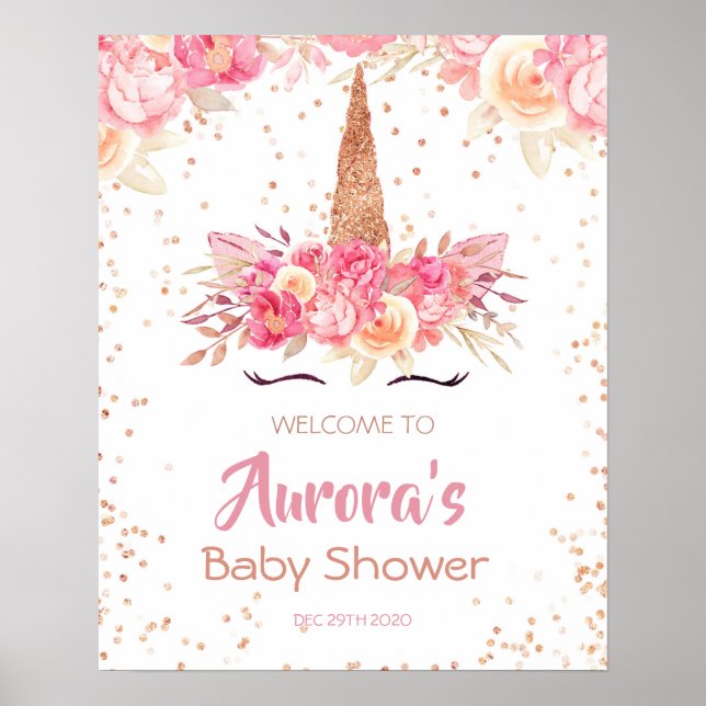 Pink Unicorn Baby Shower Welcome Sign (Front)