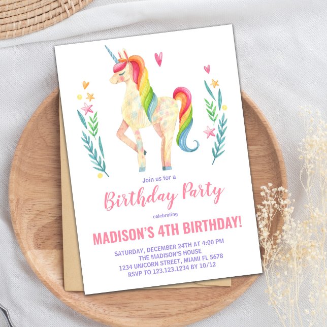Pink Unicorn Birthday Invitations (Pink Unicorn Birthday Invitations)