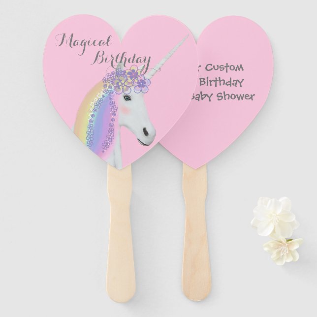 Pink Unicorn Birthday Party Template Hand Fan (Front and Back)