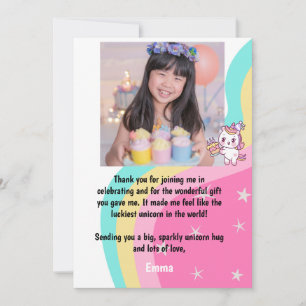Pink Unicorn Birthday Personalised Thank You Card