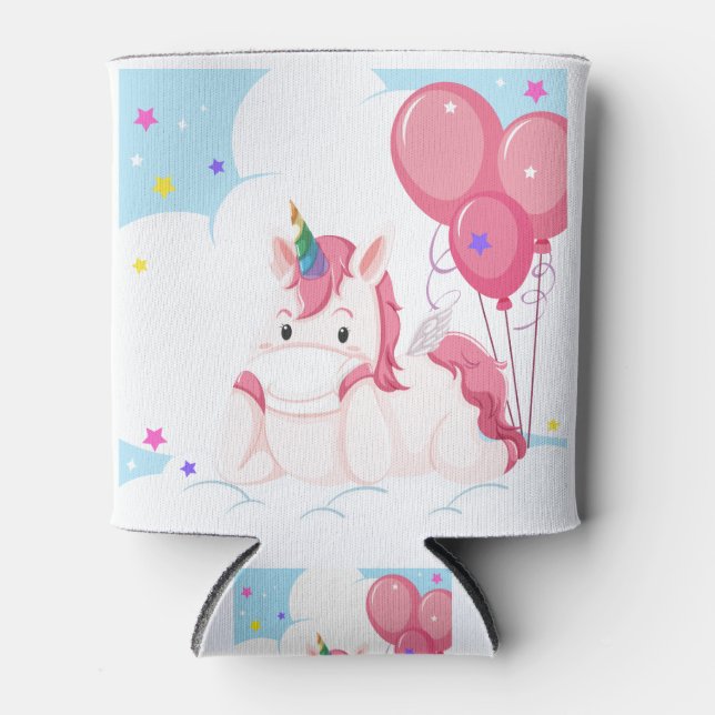 Pink unicorn cartoon can cooler (Front)