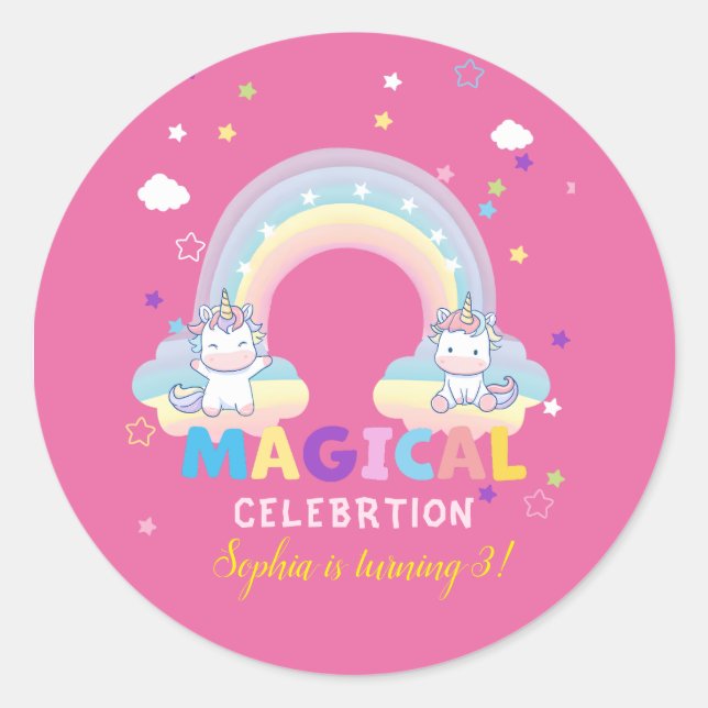 Pink Unicorn Celebration Sticker (Front)