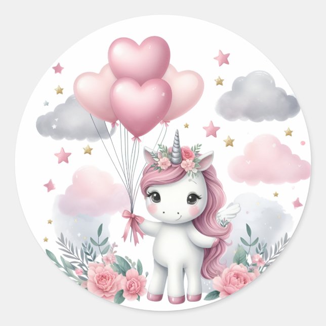 Pink Unicorn  Classic Round Sticker (Front)