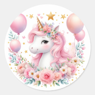 Pink Unicorn  Classic Round Sticker