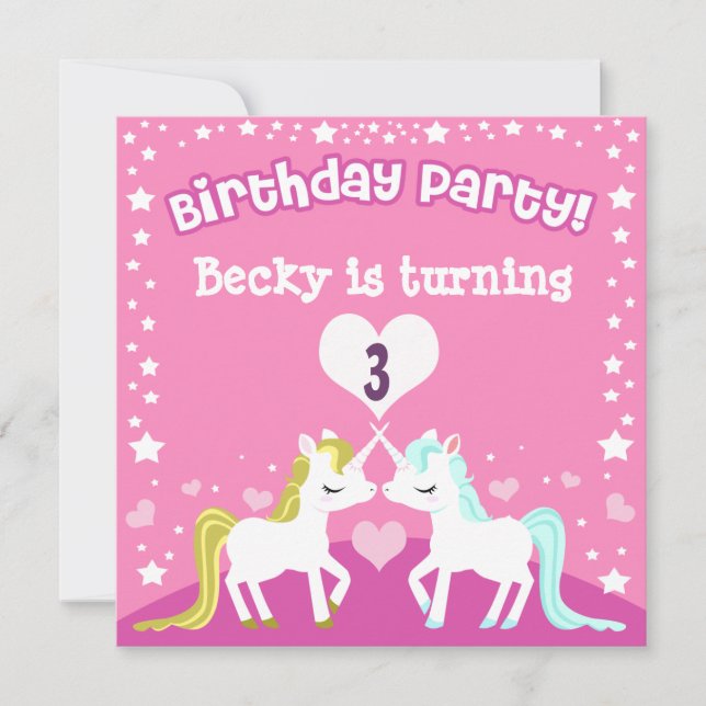 Pink Unicorn Customisable Birthday Invitation (Front)