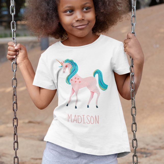 Pink unicorn cute kids name girl T-Shirt (Creator Uploaded)
