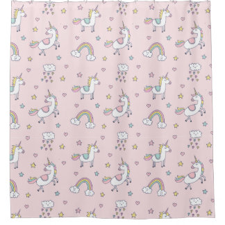 Pink Unicorn Doodle Shower Curtain