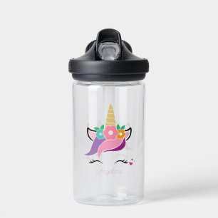 Pink Unicorn Face Personalised Water Bottle