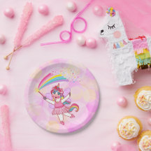 Pink Unicorn Fairy Princess Paper Plates