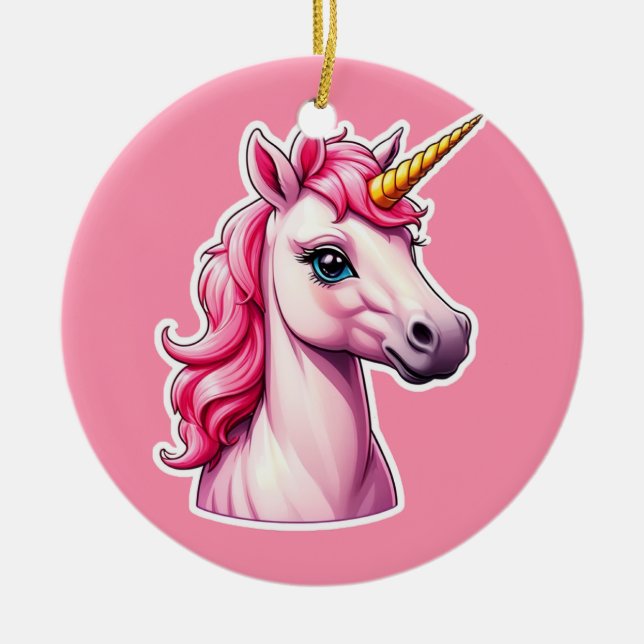 Pink Unicorn Fantasy Ceramic Tree Decoration (Front)