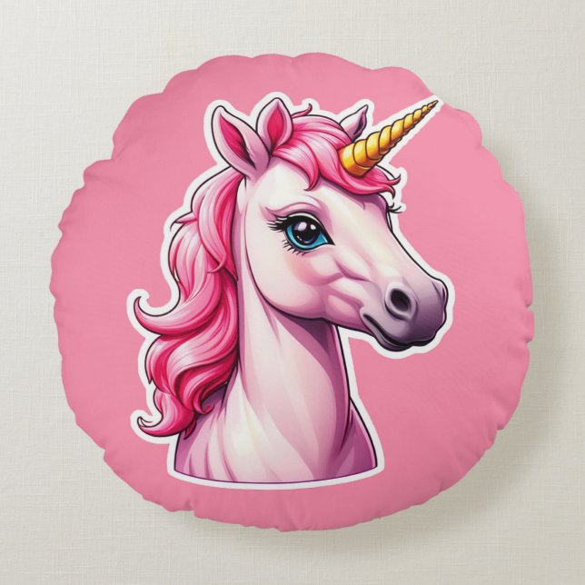 Pink Unicorn Fantasy Round Cushion (Front)